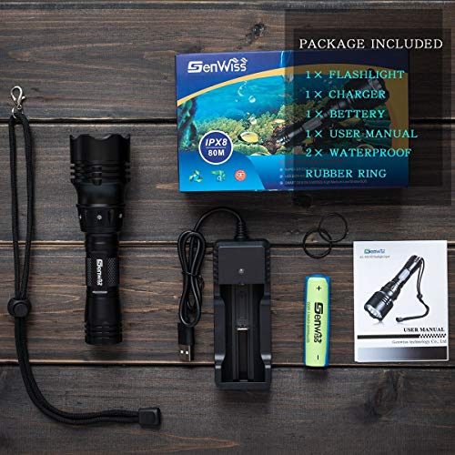 Genwiss Dive Light, Diving Flashlight Underwater Lights Scuba Diving Flashlight, 1000 Lumens Underwater 80M Flashlight for Diving Activities, Torch Light with Rechargeable Battery and USB Charge - Thumbnail 6