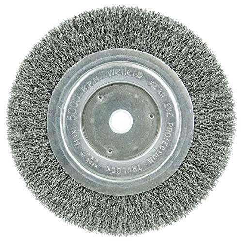 Image of Weiler 01125 6 inch Narrow Face Crimped Wire Wheel, Short Trim, .014 inch Steel Fill, 5 /8 inch-1 /2 inch Arbor Hole, Made in The USA (Pack of 10)