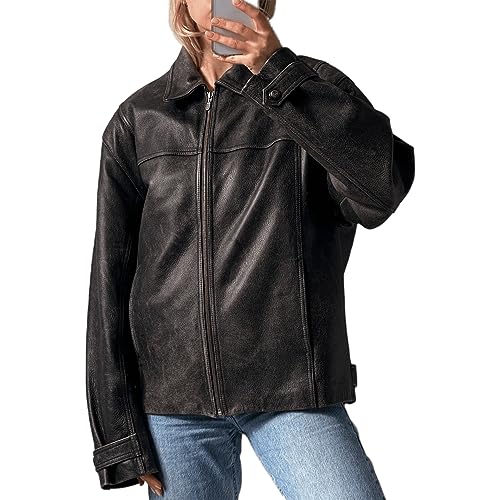 Vintage Oversized Faded Patina Leather Jacket at Amazon Women's