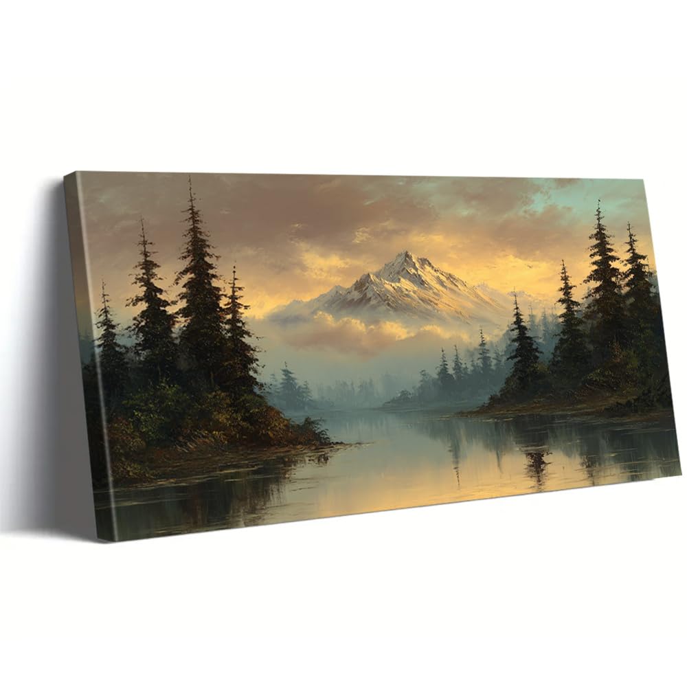 AEFOUU Canvas Wall Art Print Serene Mountains Canvas Artwork Landscape Painting Pictures Modern Vintage Poster for Living Room(65x130cm/26x52in/Internal Frame)