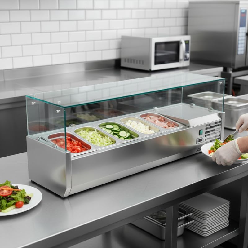 Générique Vitrine Saladette Réfrigérée à Ingrédients 1200 mm– 5 x GN 1/4 – +2°C/+8°C – Inox