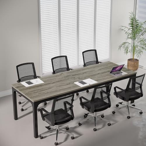 Tribesigns 6.5ft Conference Room Table, 78.74" W x 27.56" D Large Office Meeting Table, Modern Seminar Desk for Boardroom (1, Gray + Black)