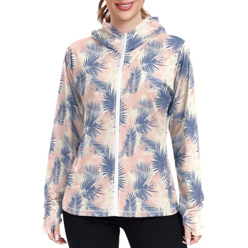 Womens Sun Protection Hoodie Jacket Lightweight Zip Up Jackets for Women UPF 50+ Clothing for Hiking Golf Cycling XL Modern Tropical Plam