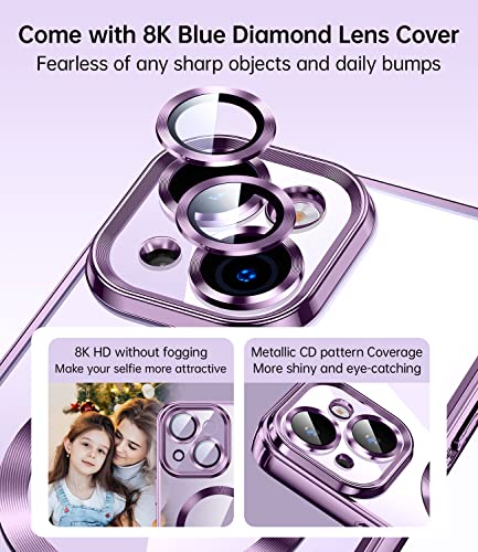 Jueshituo Magnetic Matallic Glossy Clear For Iphone 14 Plus Case With Full Camera Cover Protection [No.1 Strong N52 Magnets] [Military Grade Drop Protection] For Women Girls Phone Case (6.7")-Purple #TOP2