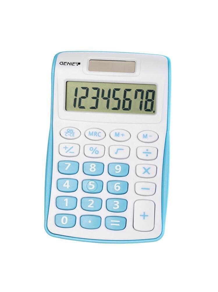 Genie 120 B 8-stelliger Taschenrechner (Dual-Power (Solar und Batterie); kompaktes Design) 1 Stück; blau