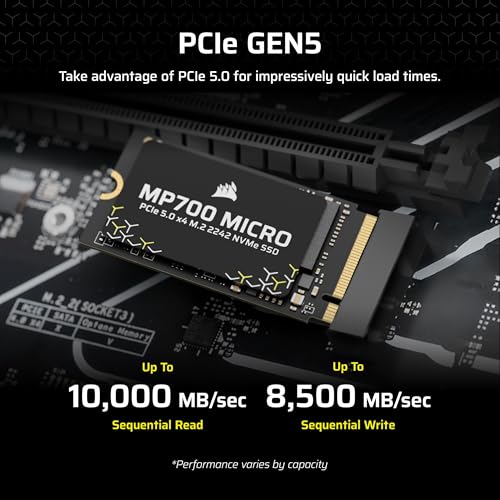 MP700 MICRO 2 TB PCIe 5.0 NVMe M.2 2242 SSD – Fino a 10.000 MB/s In Lettura, 8.500 MB/s In Scrittura – Velocità Gen5 Per Laptop e Mini PC – Nero - Hdd - Immagine 2