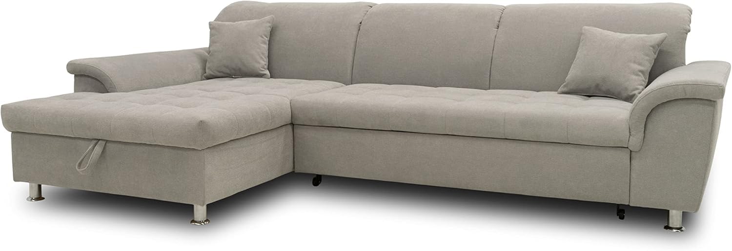 DOMO. collection Ecksofa Franzi, Couch in L-Form, Sofa, Eckcouch, Polsterecke Longchair links 279 x 162 x 81 cm (BxTxH), hellgrau