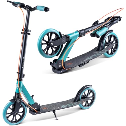 Movino Patinete Plegable para Adultos Y Adolescentes hasta 100 kg Resistente Altura Ajustable con Rodamientos De Bolas ABEC7 Verde Naranja City Pro