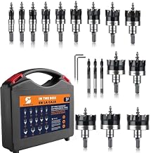 Carbide Hole Saw Kit for Metal TCT Hole Saw Drill Bit Set Hole Cutter Kit for Stainless Steel 14PCS9/16" to 2-1/8"