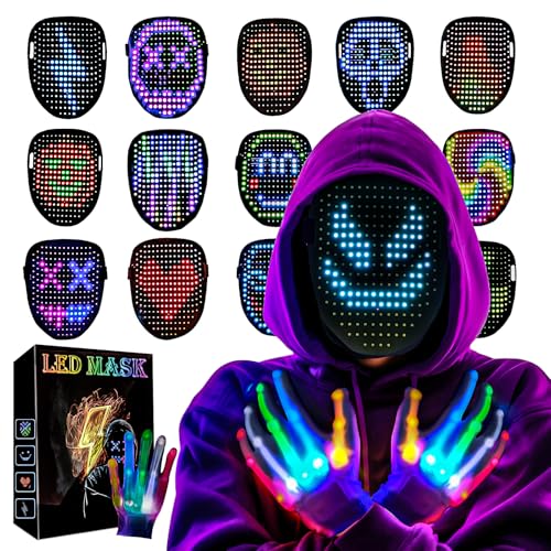 Led-Maske Handschuhe Halloween-Kostüm Kinder Jungen Herren 2025, Gestenerkennung Wiederaufladbar Leuchtende Gesicht Neon Party Cosplay Mask, Horror Scream Costume Game Spielzeug Für Erwachsene Damen