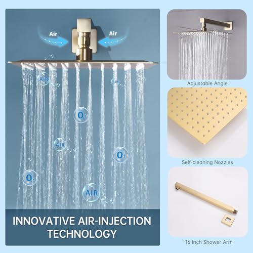 Image of Shower Body Sprays Systems with Push Button, 10 inch Rain Shower Head with 4PCS Body Jets and Handheld Shower Faucet Sets Complete, All Metal Shower Jets System,Rough-in Valve,Brushed Gold