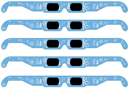 GSM Brands Christmas 3D Glasses - Holiday Specs Transform Lights into Magical Snowflake Image (5 Pack)