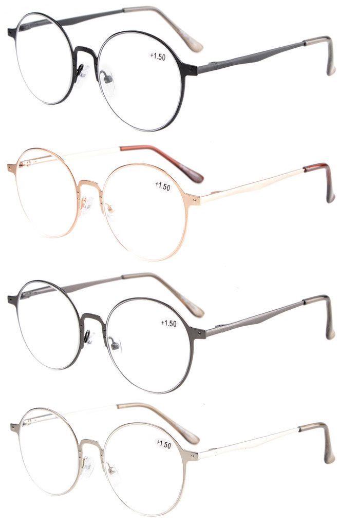 Reading Glasses by Eyekepper: 4-Pack Quality Spring Hings Retro Round Reading Glasses +4.0