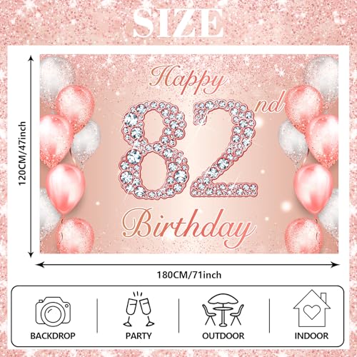 Image of Happy 82nd Birthday Rose Gold Banner Cheers to 82 Years Old Backdrop Confetti Balloons Theme Decor for Women 82 Years Old Pink Birthday Party Decorations Bday Supplies Background Favors Gift Glitter