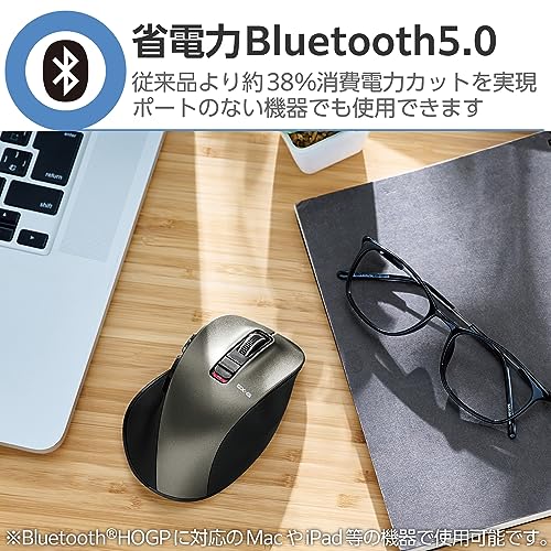 エレコム(ELECOM) エレコム ワイヤレスマウス Bluetooth EX-G 握りの極み 静音設計 5ボタン マルチペアリング Mサイズ ガンメタリック M-XGM15BBSGM/EC の商品画像 3