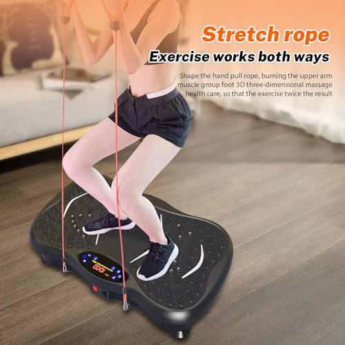 Plateforme Vibrante & Oscillante-Appareil Fitness, Plaque Vibrante 5 Modes 99 Niveaux d’Intensité,2 Bandes de résistance, Haut-Parleur Bluetooth Télécommande + Écran LCD – Image 6
