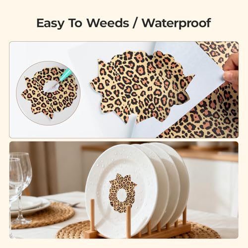 Image of HTVRONT Leopard Permanent Vinyl 10 Pack Compatible with Cricut Machines | Animal Pattern Permanent Vinyl Sheets, 12 inch X 10 inch, 2 Transfer Paper, Cheetah Cow Print Adhesive Sheets, For Crafting Projects