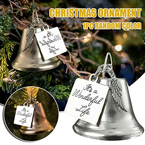Pulunto It's A Wonderful Life Christmas Angel Bell Ornament, Stainless Steel Angel Wing Bell Charm Christmas Tree Decorations With Gold Ribbon, Memorial #TOP2