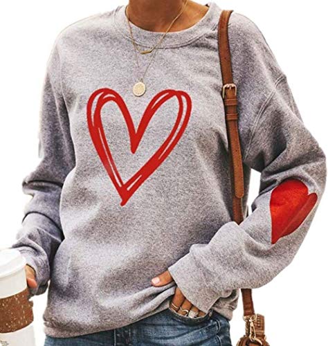Kneyatta Valentine's Day Sweatshirt Women Love Heart Grahic Print Long Sleeve Pullover Casual Blouse Tops (Large, Grey) #TOP5