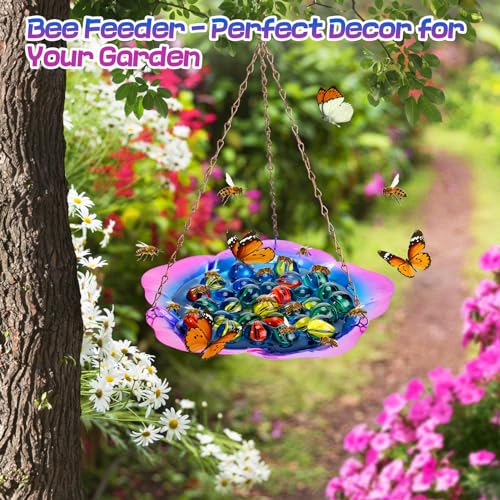 image for Acostop Bee Feeder with Vivid Flower Design, Anti-Rust Iron Bee Wateri