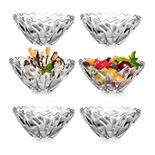 Image of WRINGO Glass Bowl for Kitchen Prep, Dessert, Dips, and Candy Dishes, Cake, Snack Bowl Set of 6 Or Nut Bowl, and Microwave Safe Clear Glass Bowls for Mixing, Storing Size 4.5 Inch