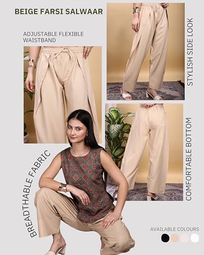 Image of Womanista Women's Viscose Rayon Fabric Farsi Salwar | Comfortable Fit & Lightweight Pant | Casual Summer Cotton Bottom for Women | Available in Plus Size