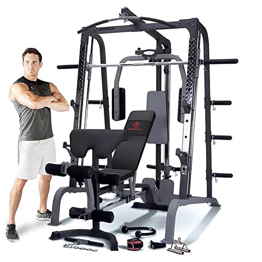 Marcy SM4000 Stazione Multifunzione - Potente Struttura - Finitura Anti graffio, Deluxe Smith macchina da palestra per casa con panca pesi, Palestra da casa completa