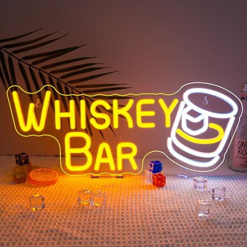 Image of Whiskey Bar Neon Sign LED Neon Lights For Wall Decor Light Up Bar Signs For Home Bar Cart Restaurant Man Cave Beer Cafe Bistro Club Party Decorations Gift
