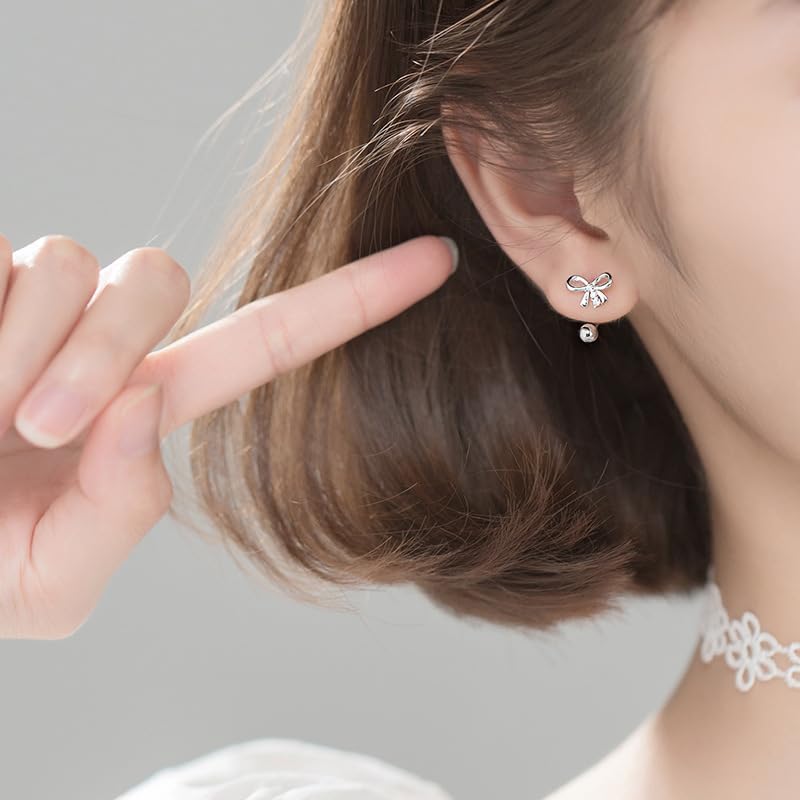 SLUYNZ Sterling Silver Bow Half Hoop Earrings for Women Teens Bow Hoop Earrings Cartilage Helix Piercing Ball Studs2