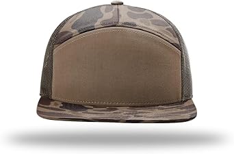 Richardson 168 Hi-Pro 7 Panel Flat Bill Adjustable Snapback Trucker Mesh Back Cap | OSFM | Bulk Pack Available