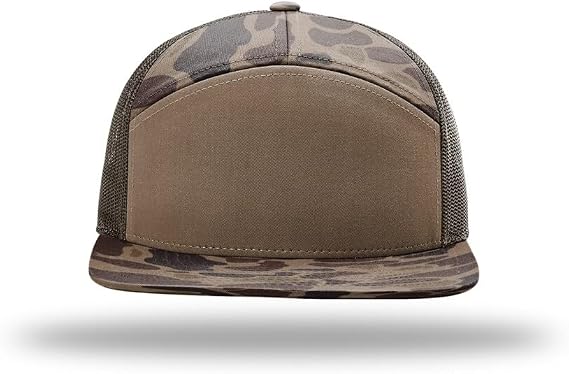 Richardson 168 Hi-Pro 7 Panel Flat Bill Adjustable Snapback Trucker Mesh Back Cap | OSFM | Bulk Pack Available