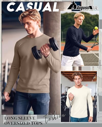Image of August Alley 4 Pack Men's Big and Tall Cotton Shirts L-7XL, Long Sleeve Oversized Tops Loose Casual Large T-Shirts Basic Tee
