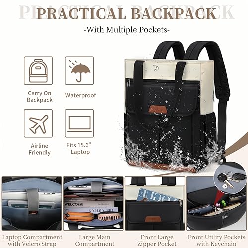 NEWHEY Backpack Purse for Women Convertible Tote Bag Backpack with USB Charging Hole Waterproof College Backpack Casual Daypacks Large Travel Backpacks for Work, Black - Thumbnail 2