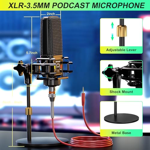 Image of Podcast Microphone Bundle with Live Sound Card Audio Mixer, Podcast Equipment Bundle with 3.5mm Condenser Microphone for Pc /Phone Live Streaming Singing Gaming, Sound Board with Voice Changer, Denoise