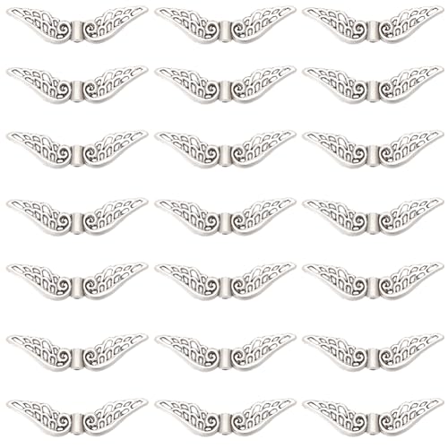 SUNNYCLUE 1 Box 120Pcs Angel Wing Beads Silver Wing Spacer Bead Bulk Alloy Tibetan Style Fairy Retro Vintage Small Wing Charm Beads for jewellery Making Supplies DIY Keychain Beadable Handmade Crafts