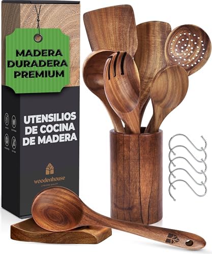 Utensilios de Cocina Madera 8 Pzs - Set de Espátulas y Cucharas d...