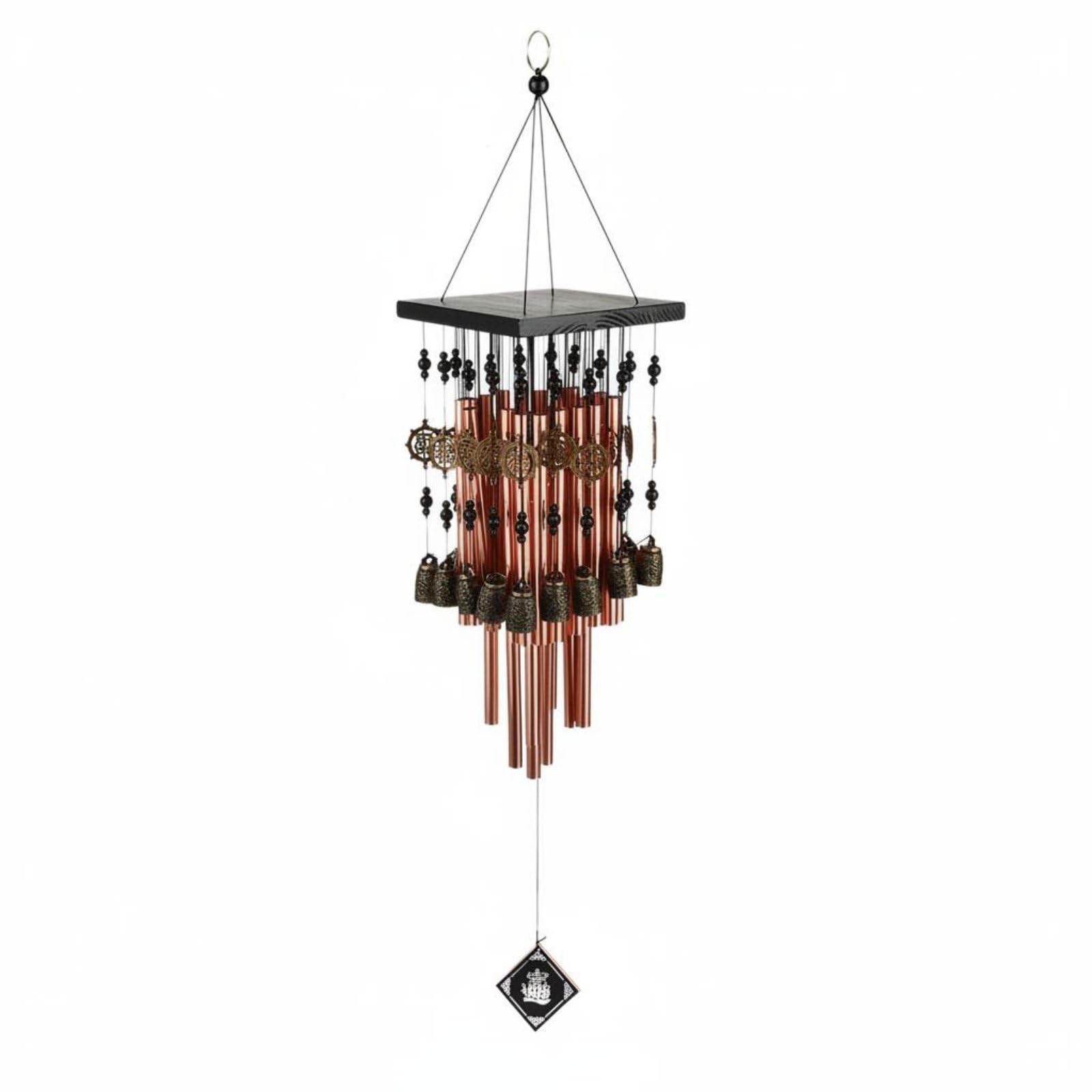 Milageto Campana Colgante Exterior Carillón de Viento Tubos Metálicos Campana Jardín Móvil de Viento Rústico Madera Aluminio Tonos Cálidos Diseño Ornamental