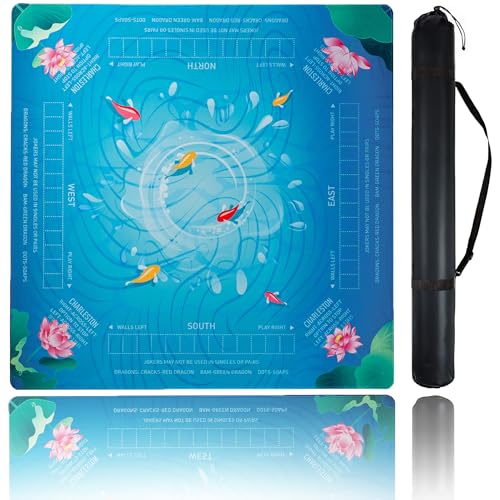 Mahjong Mat for Table CUFURNIX 31.5x31.5 Non-Slip & Noise Reduction Mahjong Mat with Rules Mah Jongg Gift with Carrying Bag for Poker Board Games Dominoes Cards & Tile Games (Blue-Green)