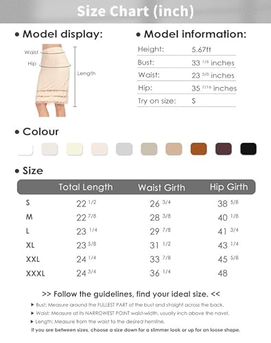 Mancyfit Half Slips For Women Underskirt Dress Extender Lace Trim Knee Length Midi Skirt 19-26" Length White Medium #TOP5