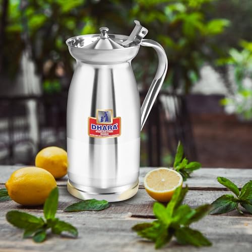 Image of Dhara Stainless Steel Jug for Water, Rust Free 1.5 Litre Jug with Streamlined Handle & Lid for Home and Restrurent Use