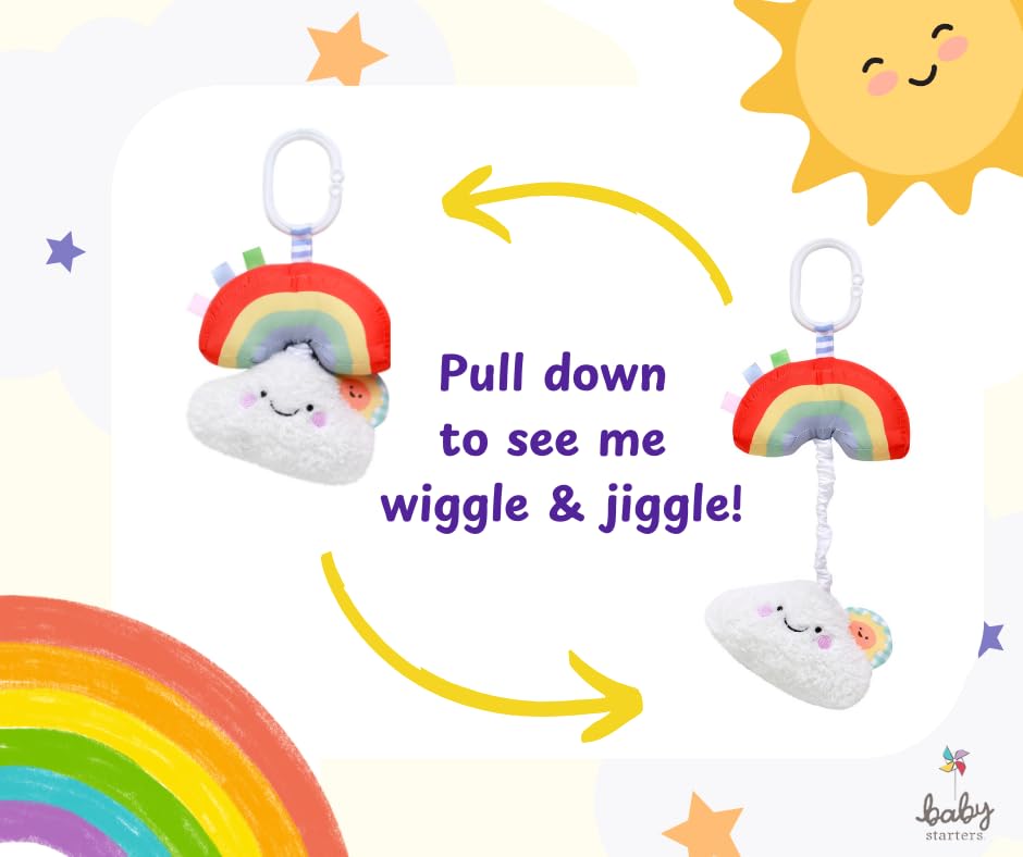 Image of Baby Starters Magic Years Rainbow and Cloud Activity Toy with Pull and Jiggle Vibration, Rattle and Travel Hook, Multicolored, 10 inch