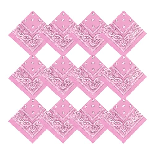 12 Pack Bandanas for Women Men Cowboy Bandana Handkerchief Headband Face Mask Bulk for Party Costume (12 Pink)