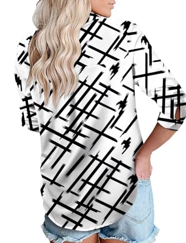 Image of Magritta Work Loose Fitting Blouses for Women Classy Black White Shirts Button Up Color Block Shirts V Neck Long Sleeve Tops Medium, A33. Whiteblack