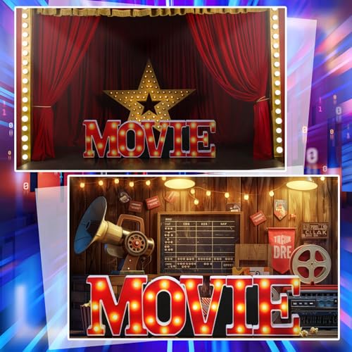 Image of DoubleFill 7.7 ft Movie Night Party Decorations Red Carpet Movie Letter Cardboard Cutout Stand up Premiere Party Decorations Red Carpet Photo Prop Backdrop for Prom Night Theme Decor