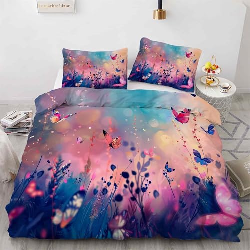 Housse de couette 160x200 papillon et ensemble de literie 3 pièces