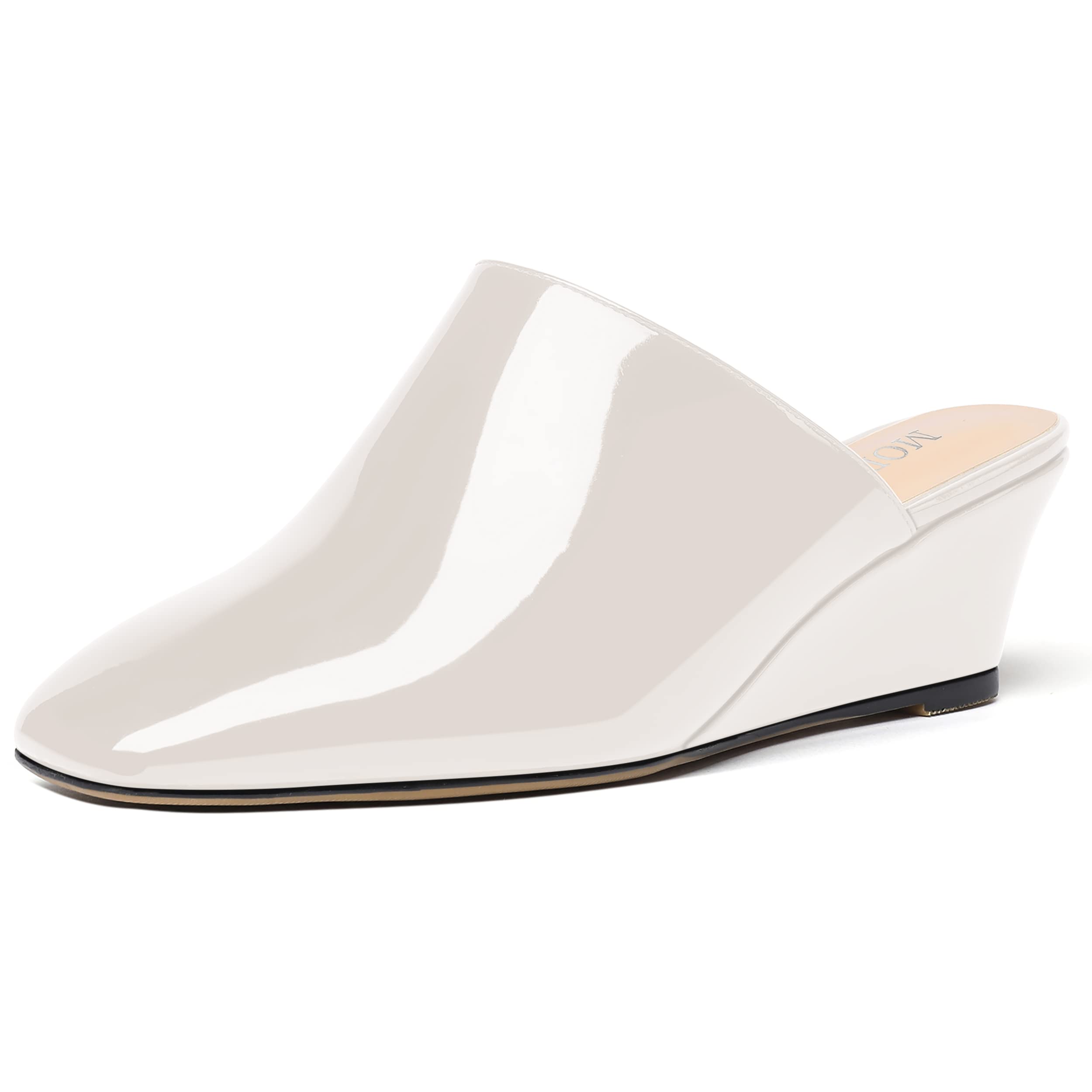 MODENCOCO Women's Slip On Comfortable Patent Dating Casual Square Toe Wedge Low Heel Mules Shoes 2 Inch