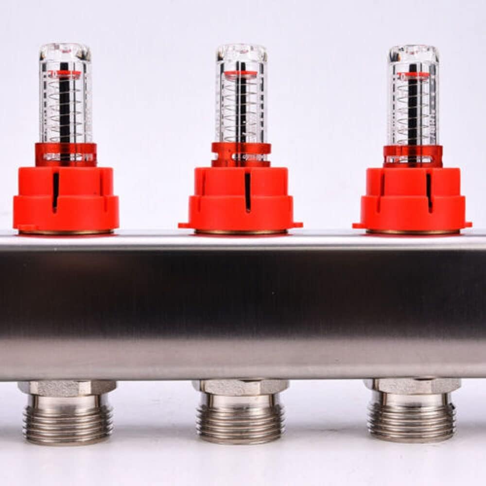 Distribuidor de 2 circuitos de calefacción, con válvulas de bola de 1" | Conexiones para Eurokonus 3/4 | 30 x 1,5 mm, con purgador manual y caudalímetro de acero inoxidable distribuidor HKV