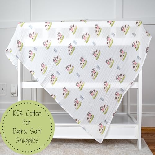 Image of LollyBanks Swaddle Blanket, 100% Cotton Muslin Swaddle Blankets, Neutral Swaddle Blanket 47 x 47 Inches, Baby Blanket for Boys and Girls, Baby Essentials, Registry (Cow Print)