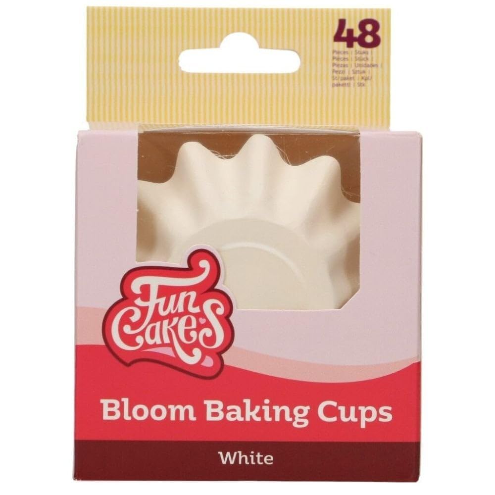 FunCakes Bloom Baking Cups White, Cupcake Cases for Baking Greaseproof Baking Cups Durable Coated Board for Cupcakes, Muffins, Brownies and More, 48-Piece