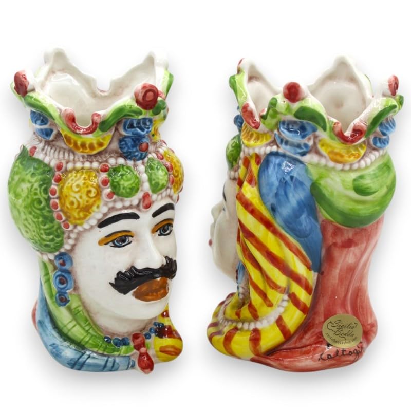 Cabezas moriscas sicilianas de emiri decorativas de cerámica de Caltagirone 3
